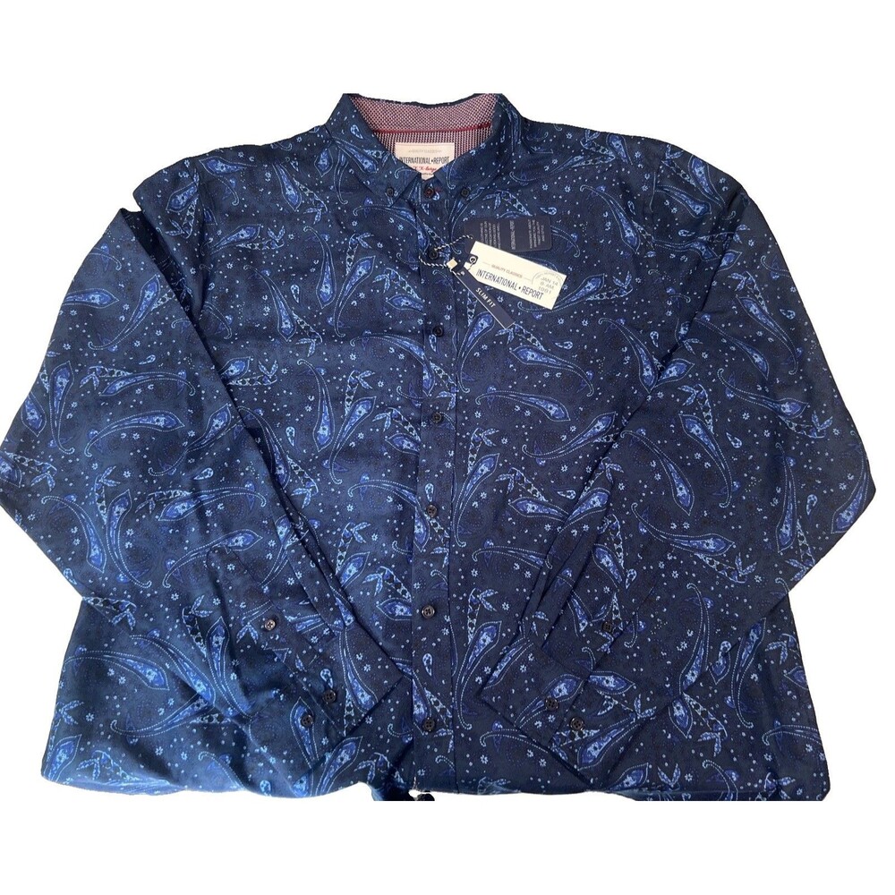 International Report Men’s Button-Up Shirt XXL Blue Paisley